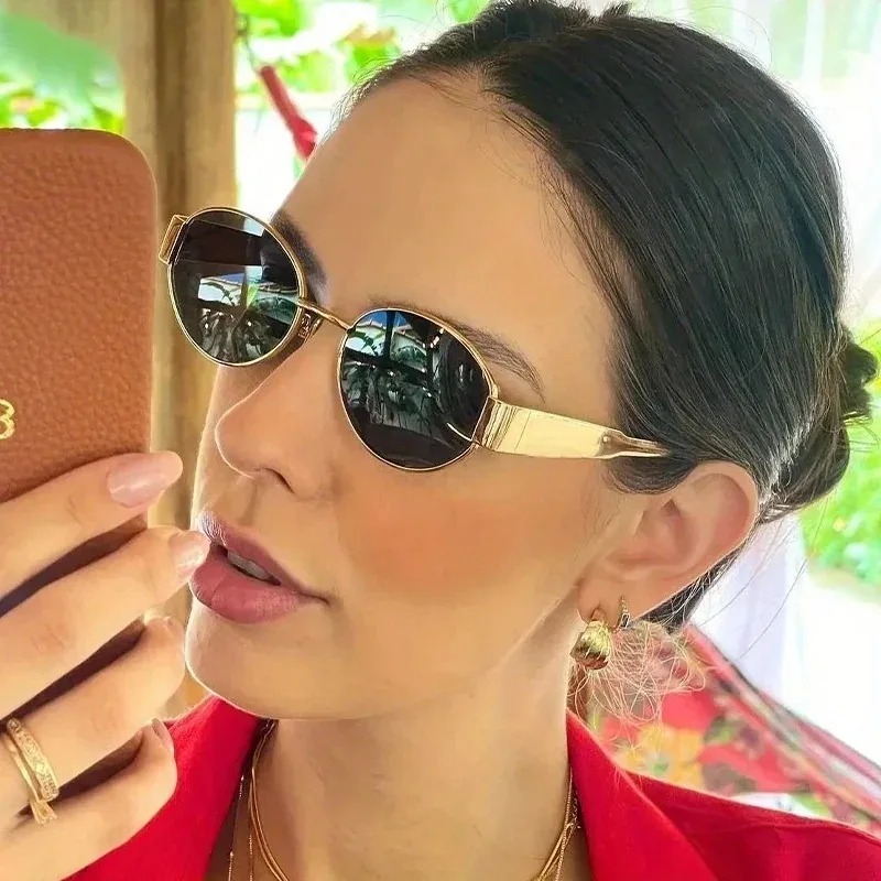 New Oval Sunglasses for Women  - Metal Photo Panel avis et prix