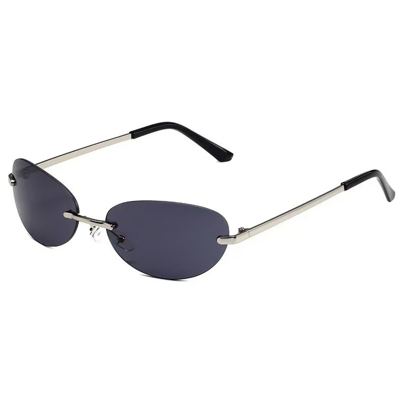 Rimless Oval Sunglasses Women  - Metal Photo Panel avis et prix
