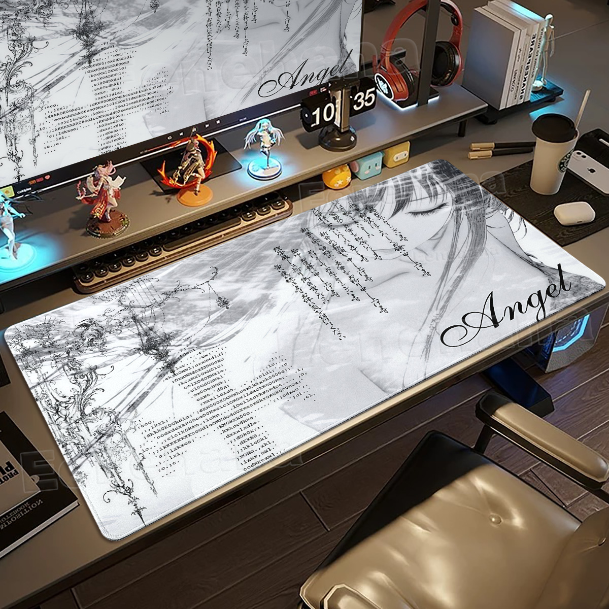 Black White Angel Mouse Pad La - Mouse Pad Blank Sublimation avis et prix