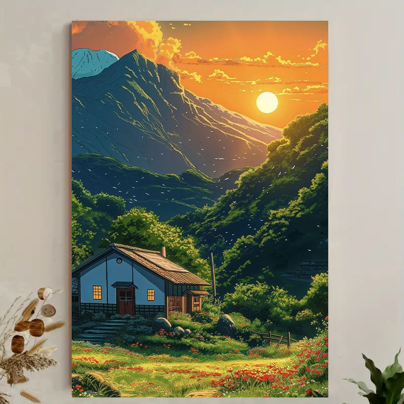 1pc Mountain Cabin Sunset Canv - Canvas Wrap Ready avis et prix